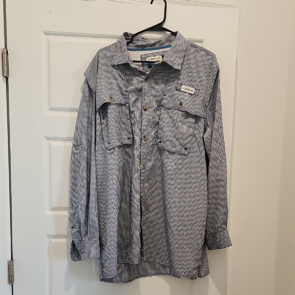 Magellan Fish Gear Fishing shirt Blue Checkered Button-Up Shirt